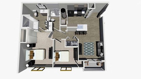 Floor plan for 2 beds, 2 baths, 935 sqft